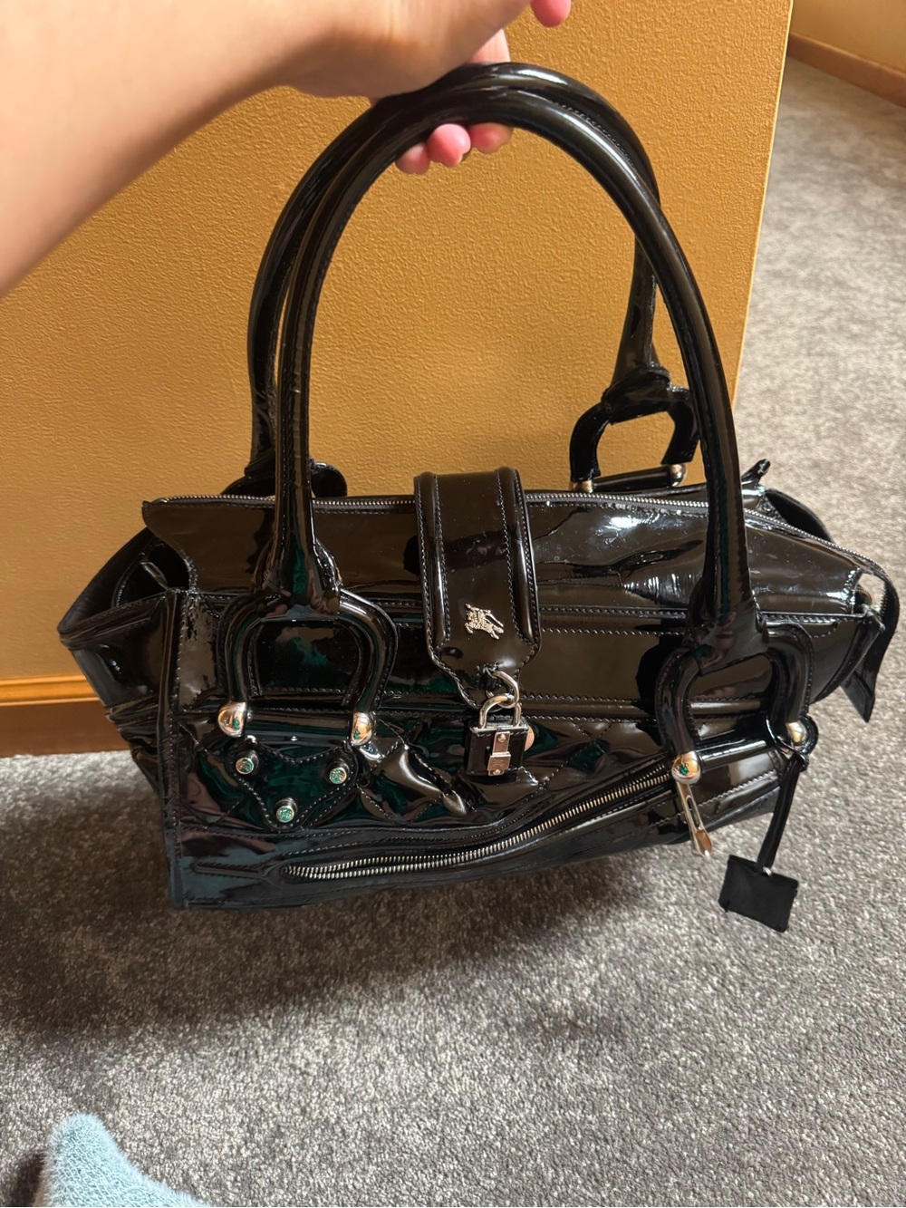 Burberry Black Patent Satchel Handbag